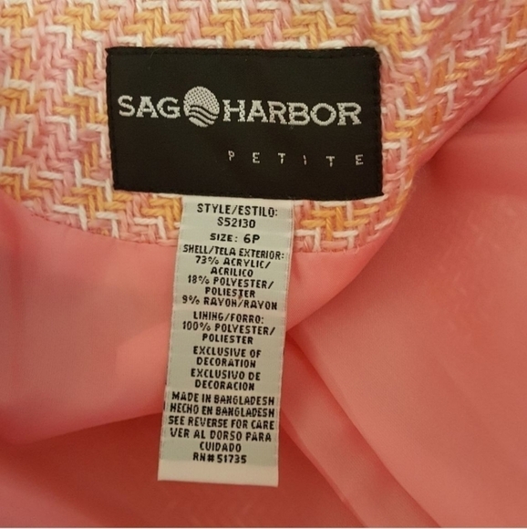 VINTAGE SAG HARBOR Pink Tweed Fully Lined Cropped Blazer Jacket - Picture 3 of 8